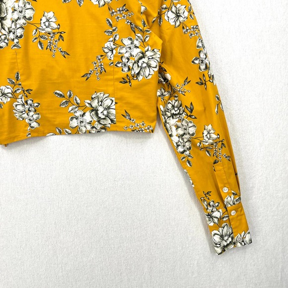MARISSA WEBB Shirt Womens XS Yellow Karlee Cropped Twist Top Long Sleeve Floral - Picture 8 of 16